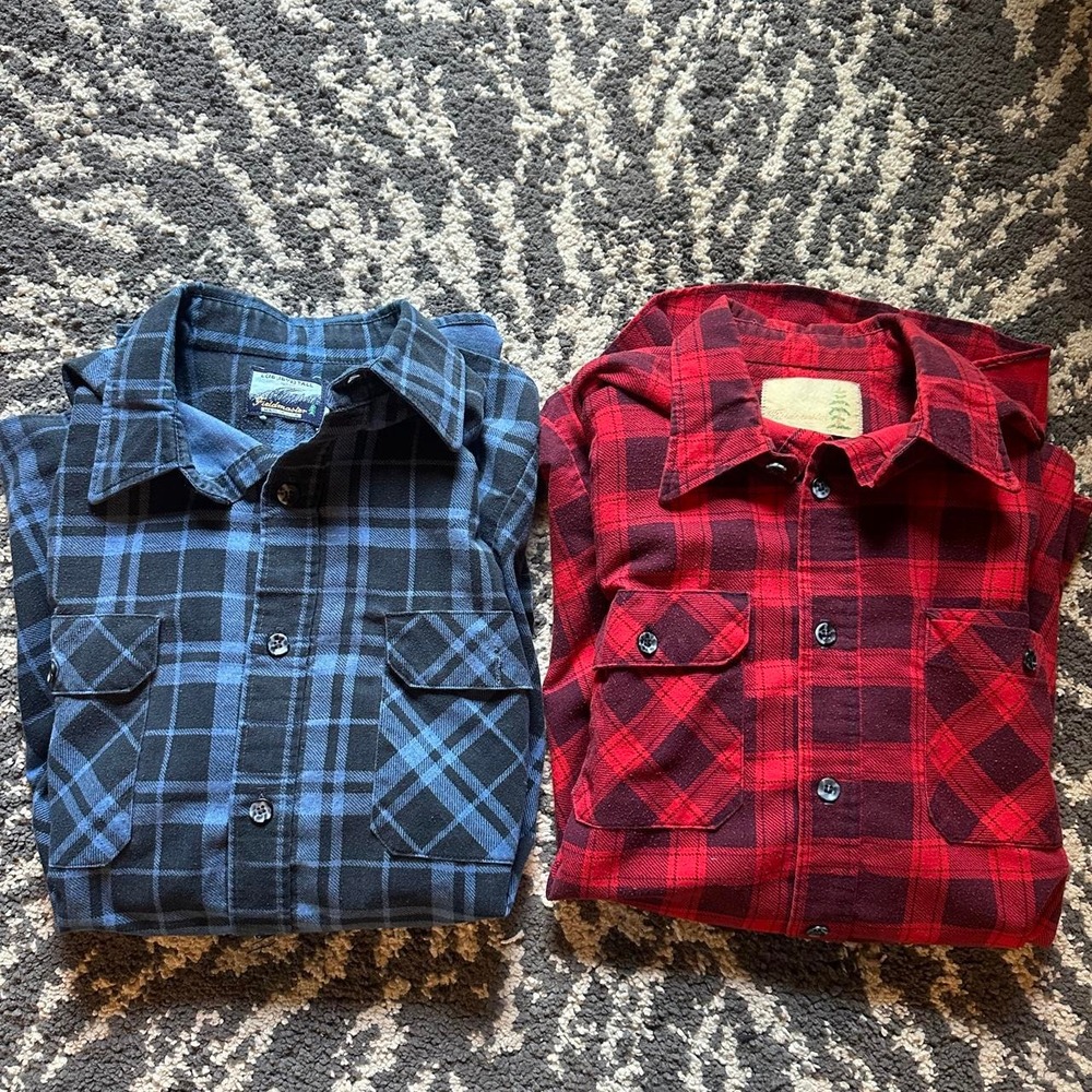 Lot of (2) VTG Sears Fieldmaster 60s 70s flannel shirts Size Large